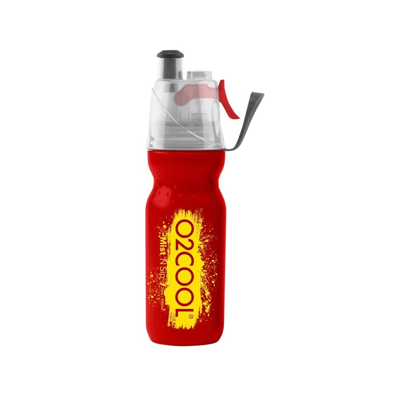 O2COOL Arctic Squeeze Mist 'N Sip 20oz Classic Brush Sp1 Water Bottle (Red Yellow)