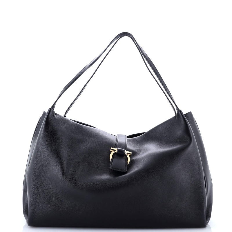 Gancini Belt Hobo Shoulder Bag Leather Medium