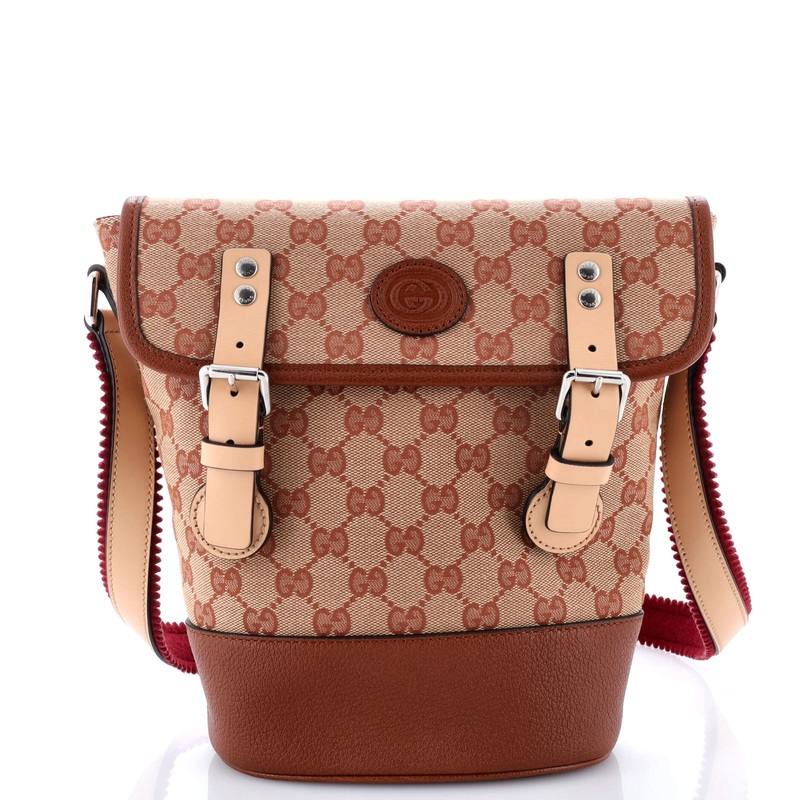 Children's Interlocking G Patch Flap Messenger Bag GG Canvas and Leather