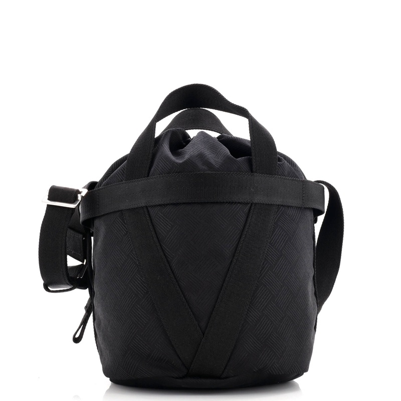 Convertible Drawstring Bucket Bag Intrecciato Effect Jacquard Small