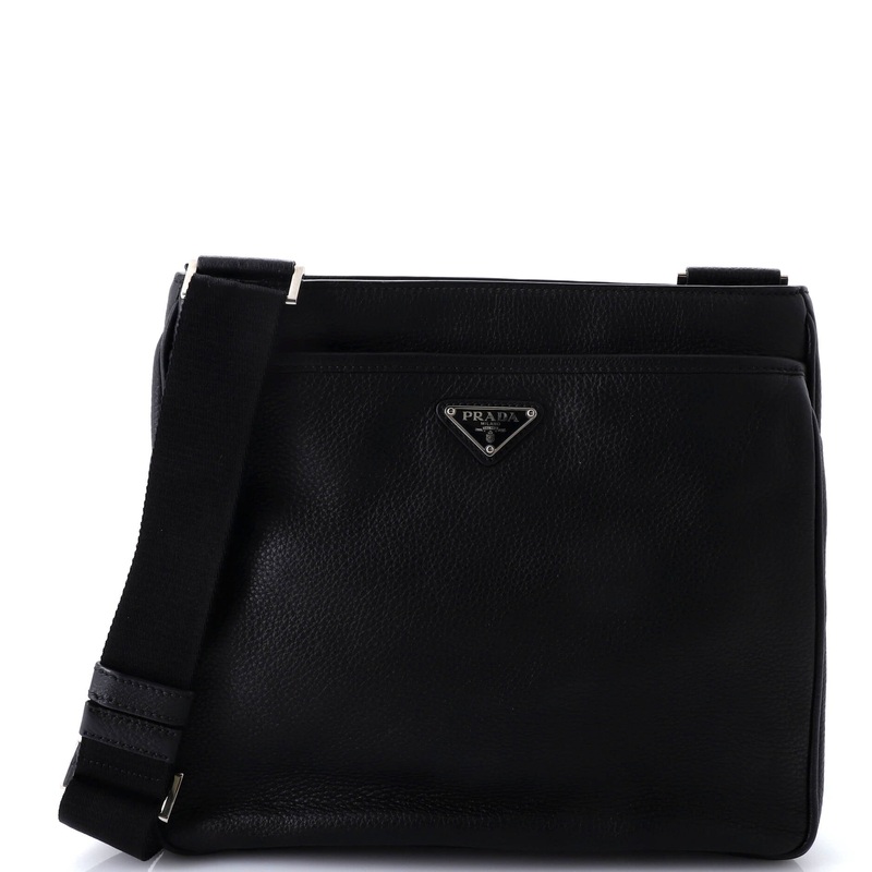 Front Pocket Zip Messenger Bag Vitello Daino Large