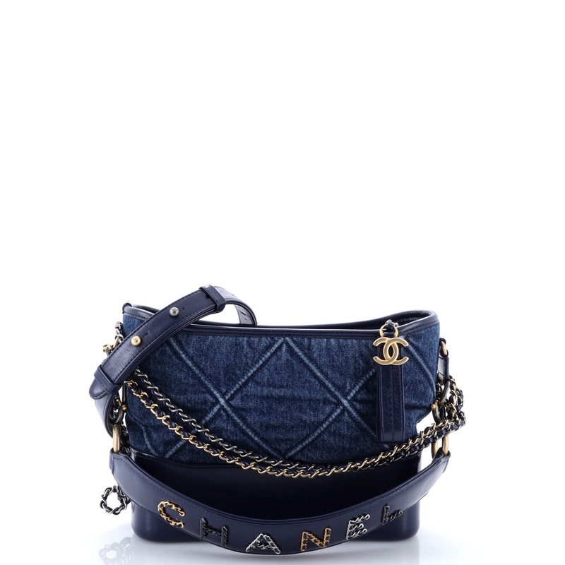 Gabrielle Hobo with Logo Handle Quilted Denim Small
