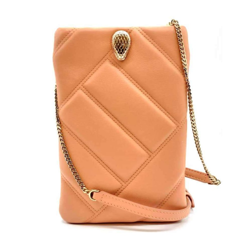 Serpenti Cabochon Phone Holder on Chain Diagonal Quilted Leather