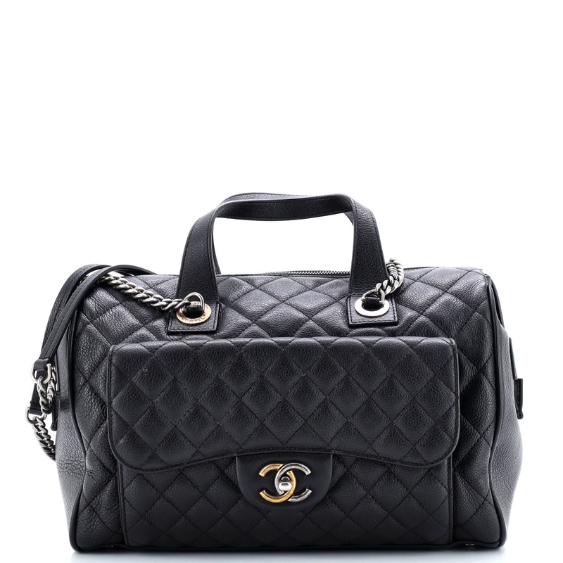 Casual Pocket Bowling Bag Quilted Goatskin Medium