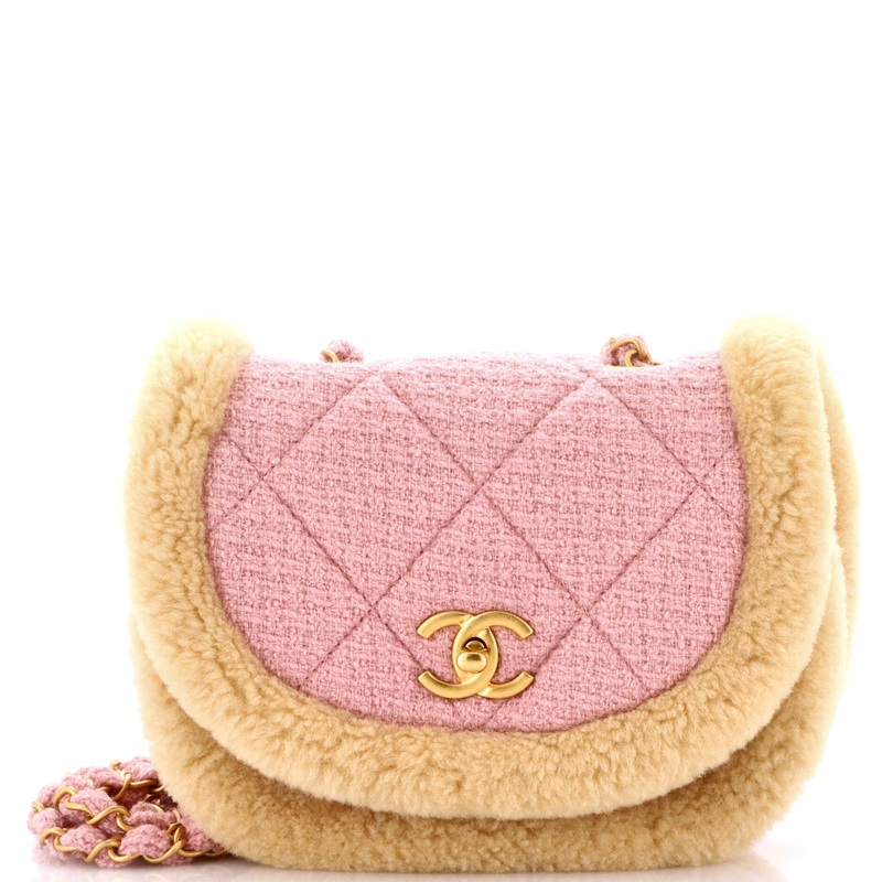 CC Round Flap Messenger Tweed and Shearling