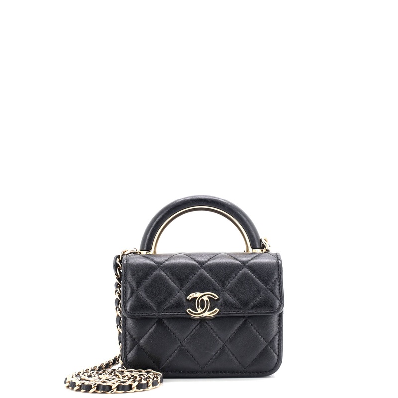 Charming Handle Flap Clutch with Chain Quilted Lambskin Mini