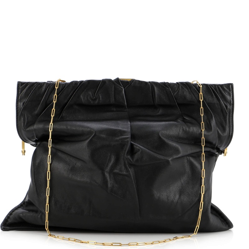 Clasp Ruched Flap Bag Leather Medium