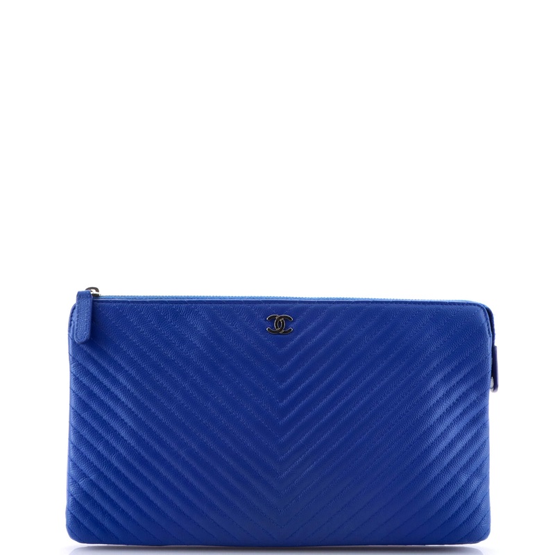 Classic Double Pocket Zip Pouch Chevron Caviar Medium