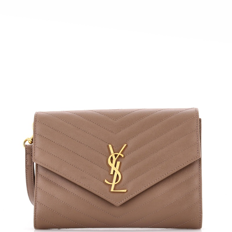 Classic Monogram Envelope Wristlet Clutch Matelasse Chevron Leather