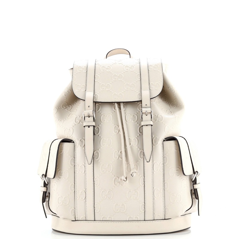Double Buckle Backpack GG Embossed Perforated Leather Large