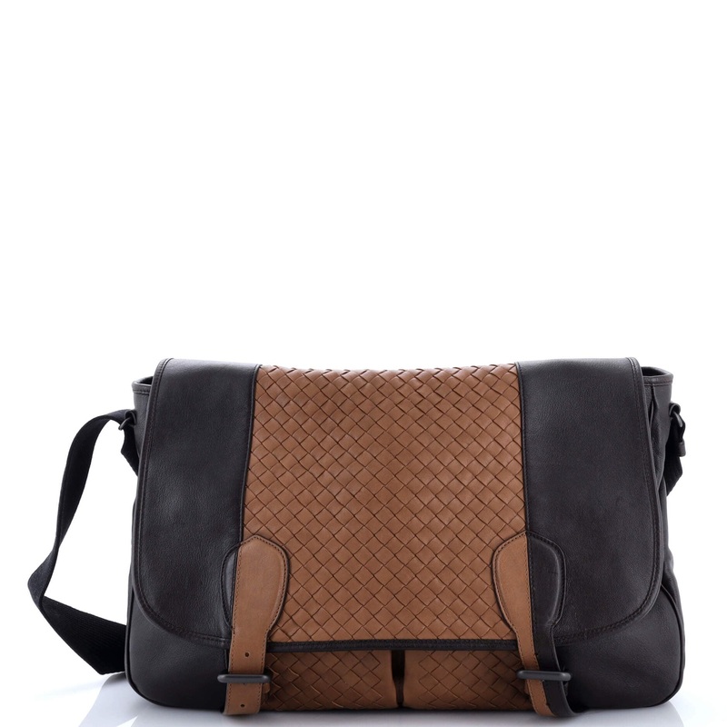 Gardena Messenger Bag Cervo with Intrecciato Detail Large