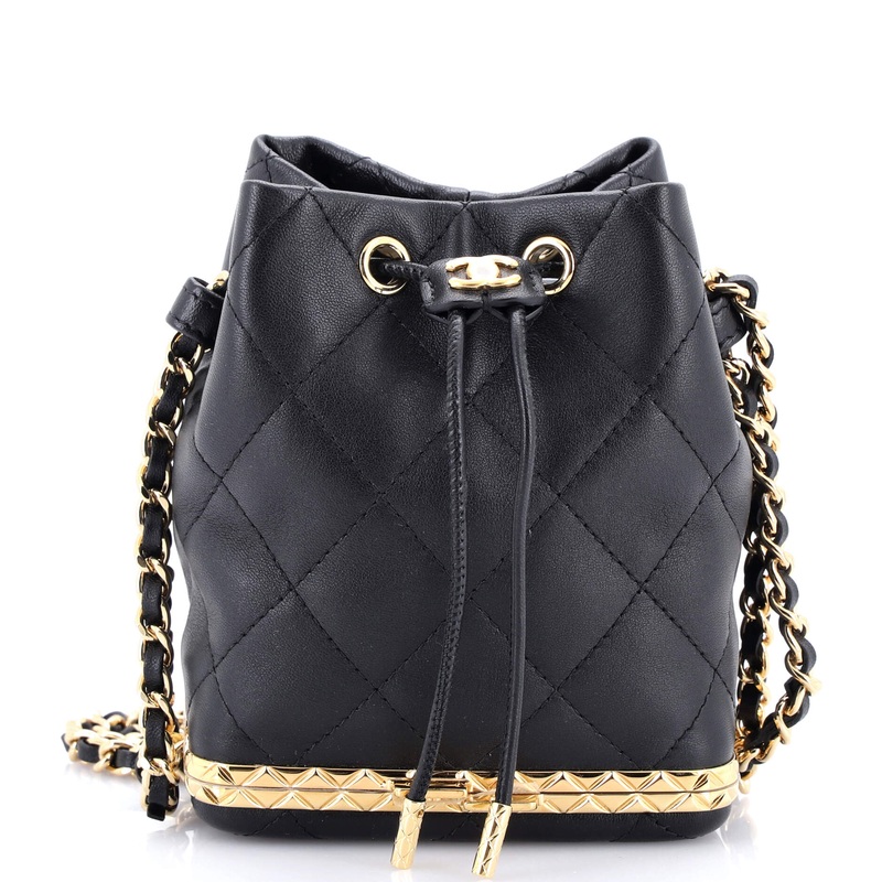 Lock Frame Bucket Bag with Chain Quilted Lambskin Small
