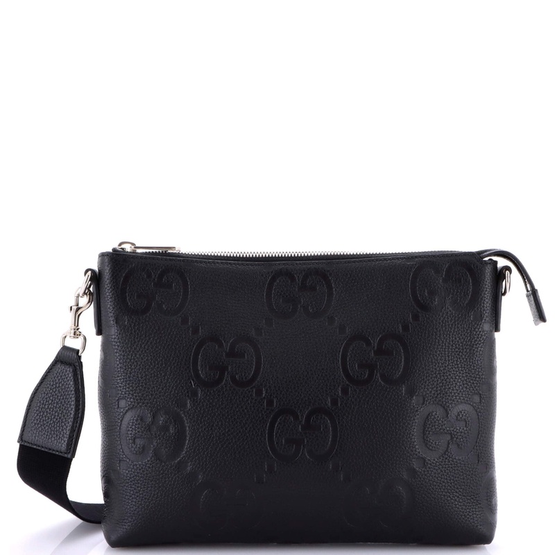 Zip Messenger Bag Jumbo GG Embossed Leather Medium