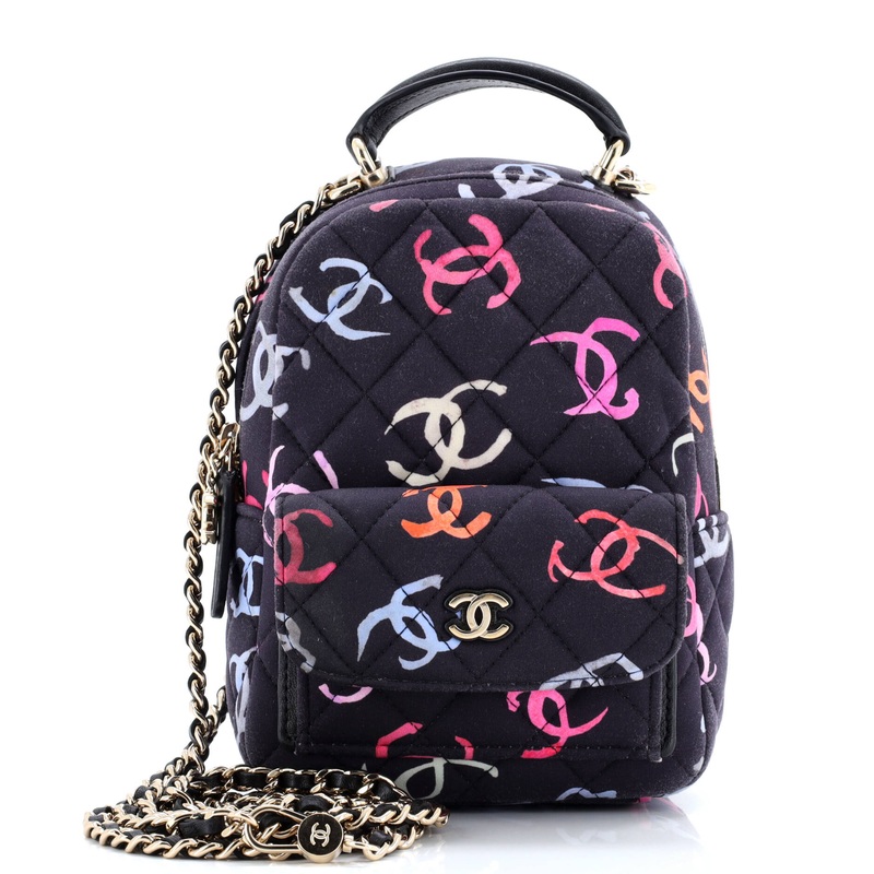 Classic CC Chain Pocket Backpack Quilted CC Printed Fabric Mini