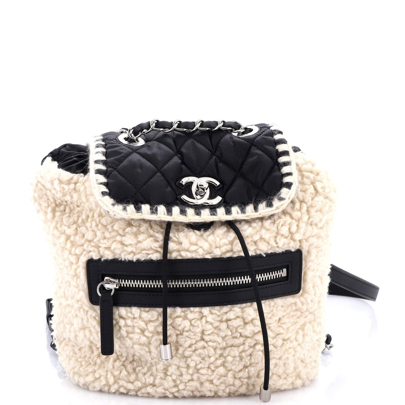 Coco Neige Flap Backpack Shearling with Quilted Nylon Small