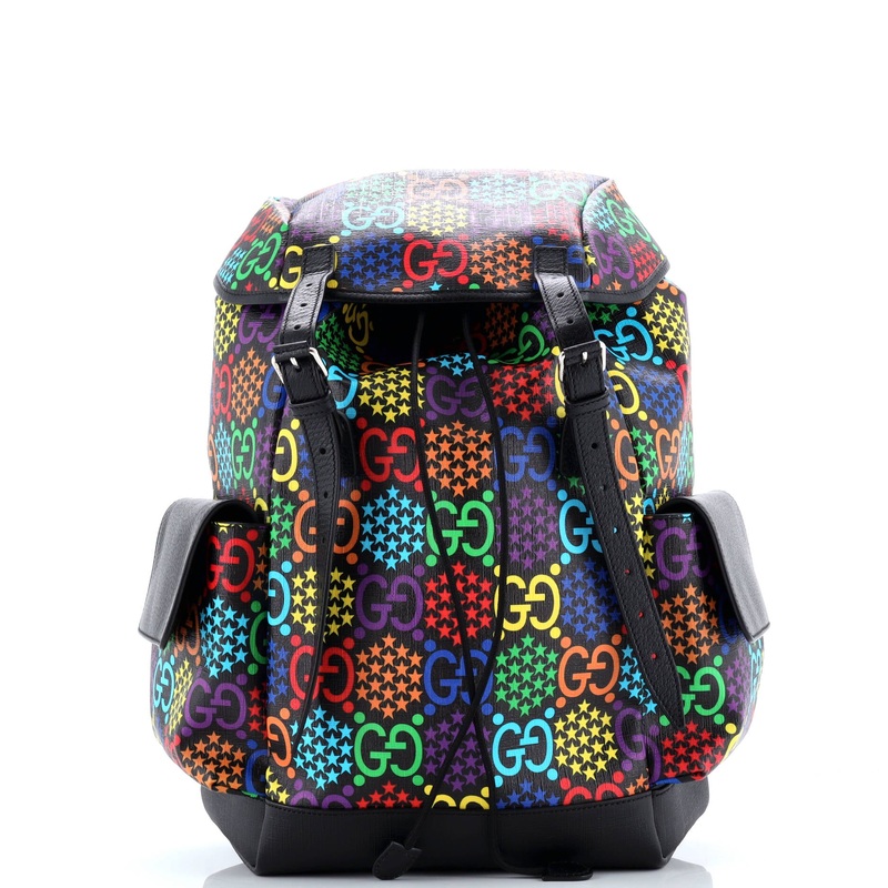 Double Pocket Belt Backpack Psychedelic Print GG Coated Canvas Medium