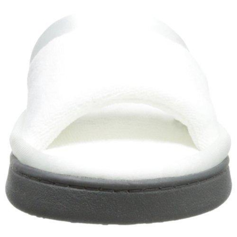 isotoner Women's Microterry Slide Slipper with Satin Trim, White, 7.5/8