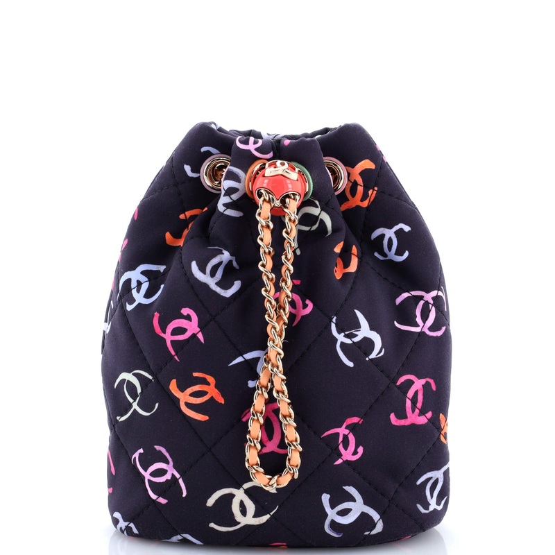 Logo Drawstring CC Bucket Backpack Quilted CC Printed Fabric Small