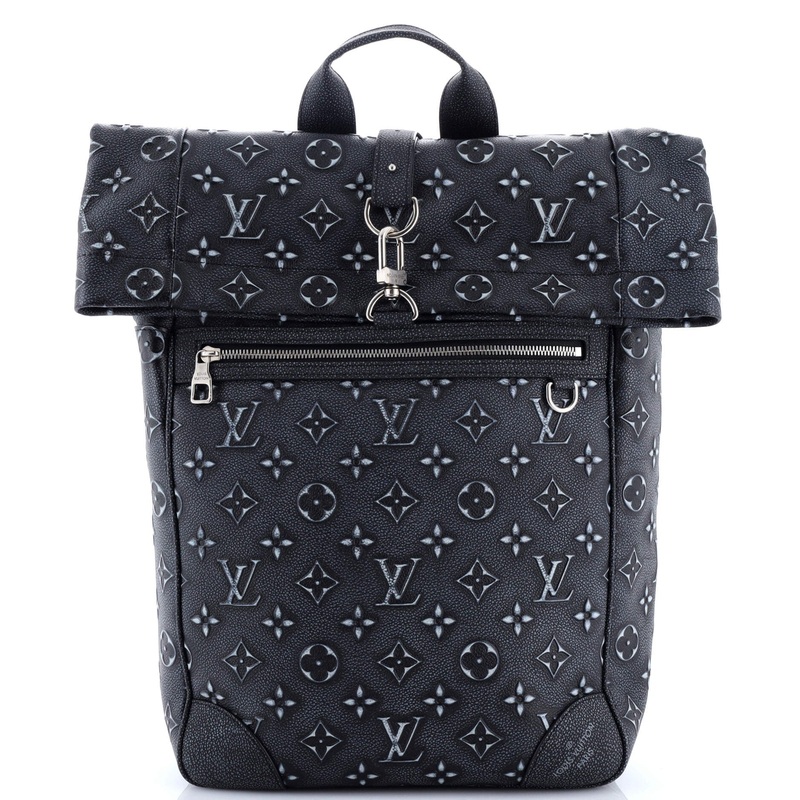 Roll Top Backpack Faded Monogram Debossed Leather