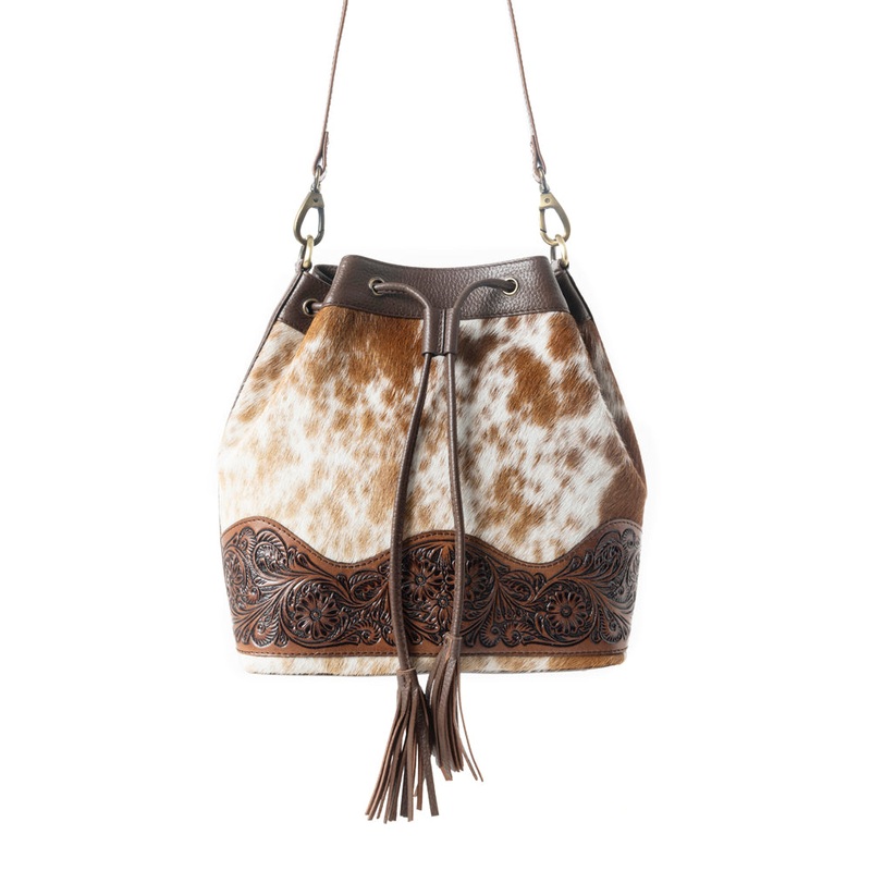 Rustlers Charm Handtooled Bucket Bag in Brown