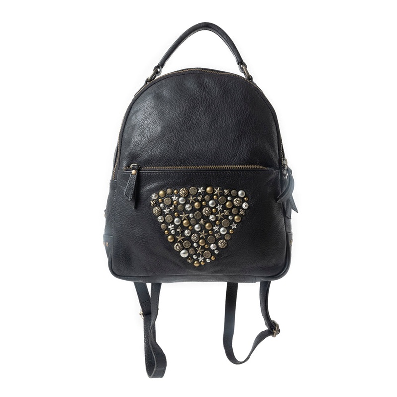 Westbound Star Leather Backpack in Raven Black