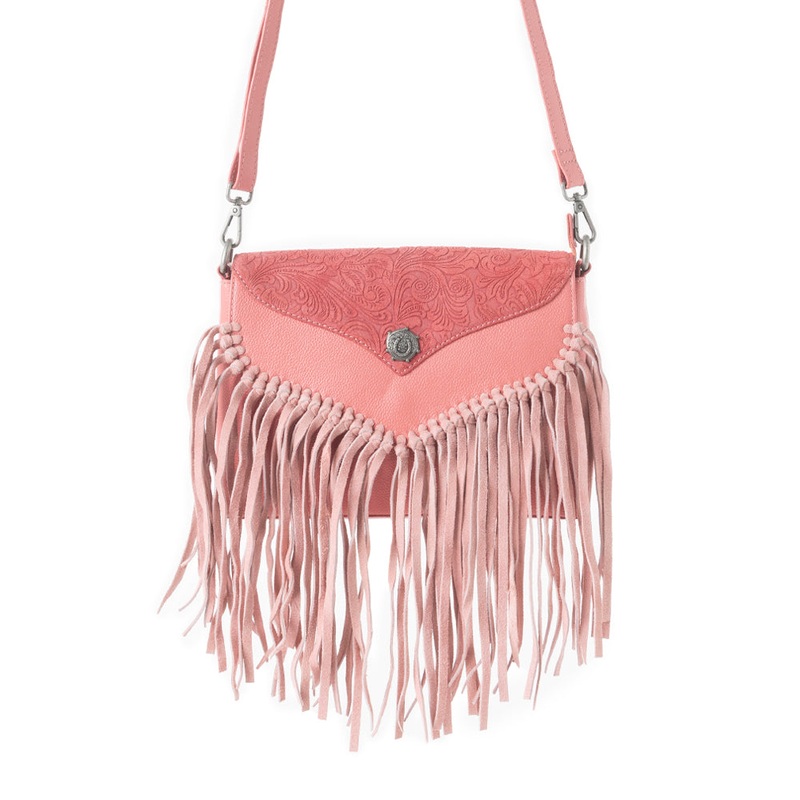 Wild West Fringe Leather Crossbody Bag in Pink