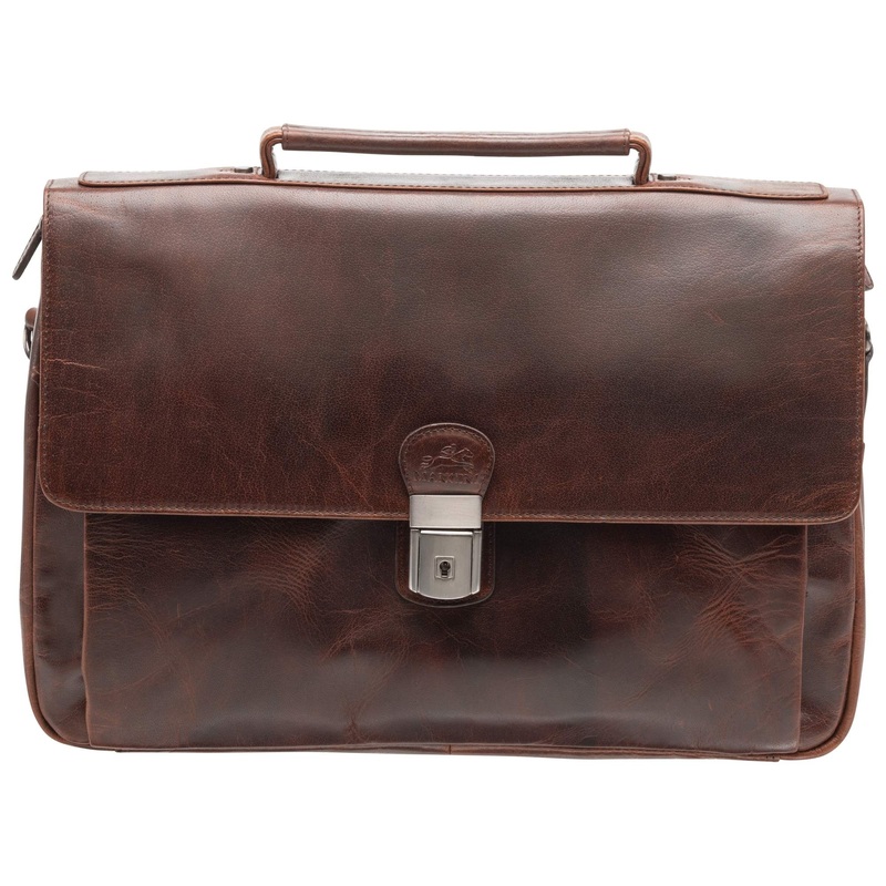 Mancini Leather Triple Compartment Briefcase for 15 Laptop