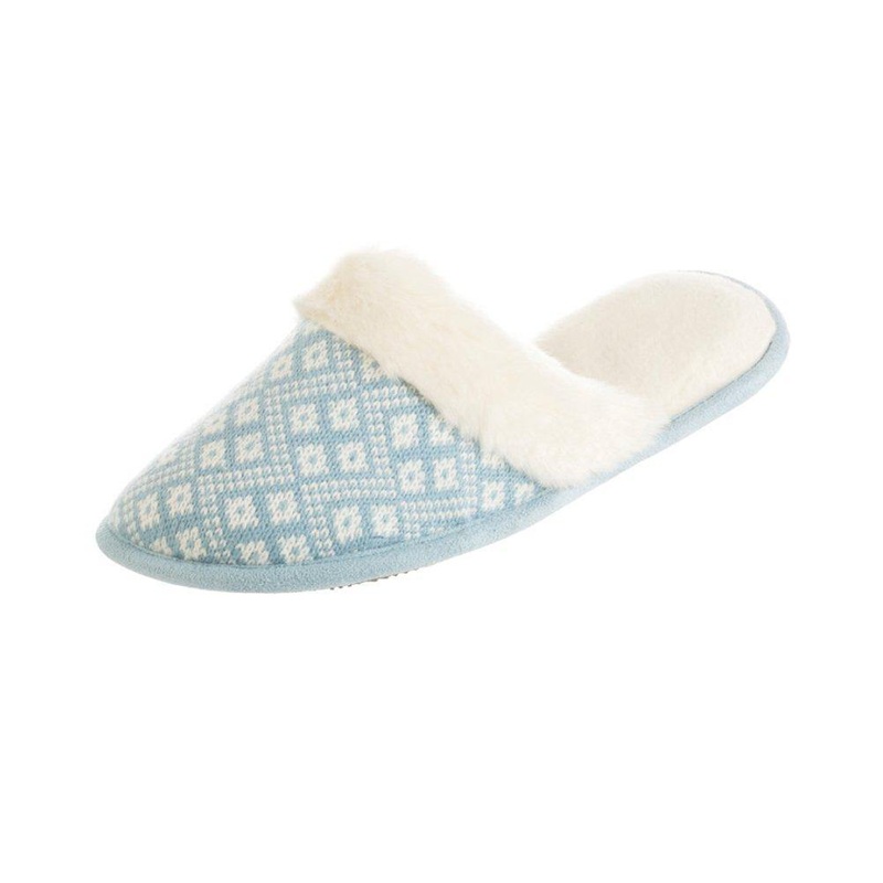 Totes Women's Diamond Sweater Knit Fur Clog Slipper