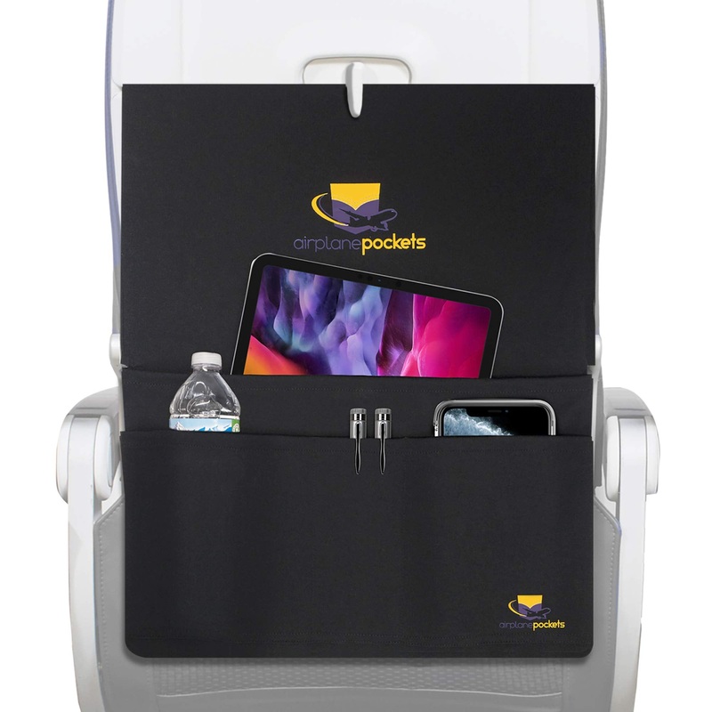 Airplane Pockets Sanitary Tray + Table Cover with Pockets for Planes, Patented Design with Multiple Compartments, Travel Organizing Accessory for Comfortable Flight