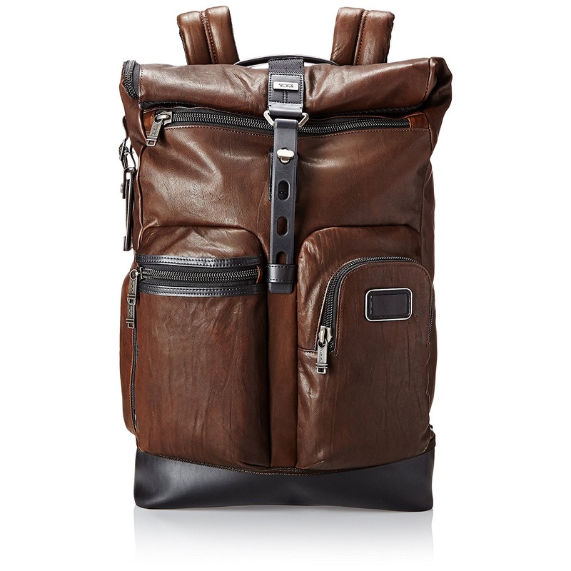 TUMI Bravo Leather Men's Luke Roll Top Backpack Dark