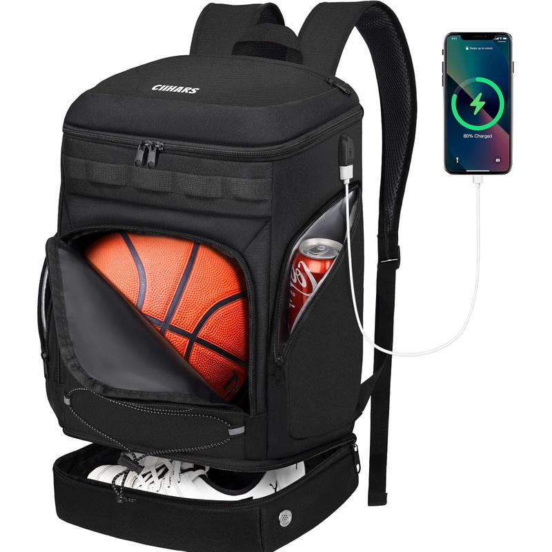 Basketball Backpack Bag Large Sports Bag with Separate Ball Holder & Shoes Compartment, Best for Basketball, Soccer,Volleyball,Gym