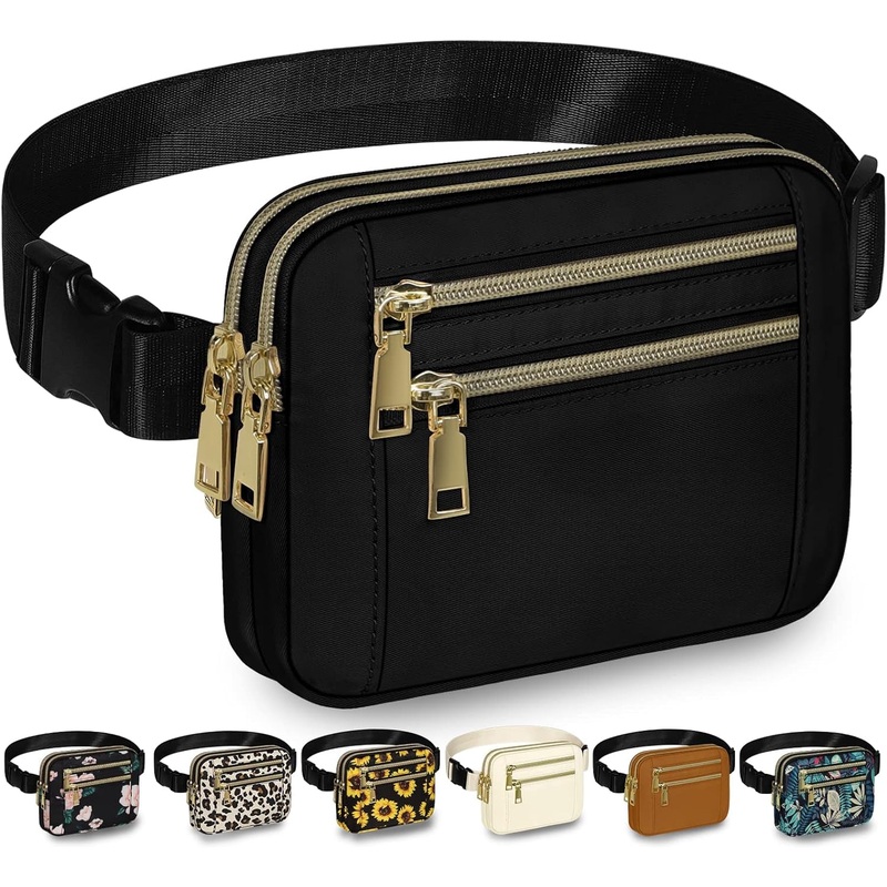 Capolo Fanny Packs for Women Fashion Waist Packs Bag with Adjustable Strap and 4 Zipper Pockets Waterproof Everywhere Crossbody Belt Bag for Workout Running Travelling(Black)