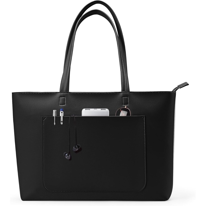 Fancy Forest Basic Tote Bag for Women Vegan Leather Hard - Stiff & Slim Shoulder Bag 18L Purse with Zipper for Work Travel