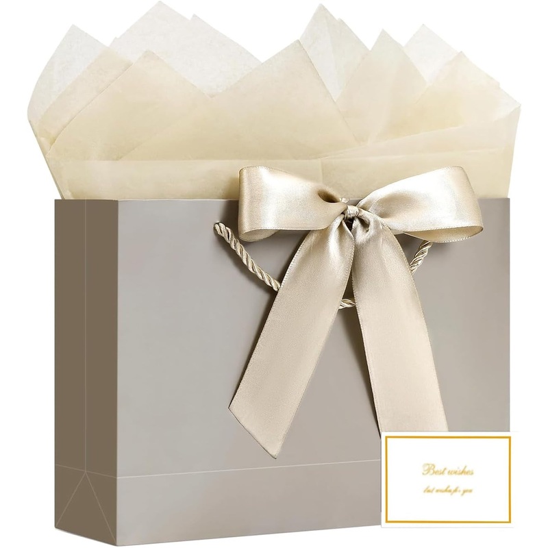 JMANNI Gift Bag, 1PCS Gift Bags Large with Ribbon and 1 Greeting Cards 2 Tissue Paper, Portable Paper Gift Bag with Handles, Birthday Gift Bags,Present Bags for Wedding Party Mothers Day