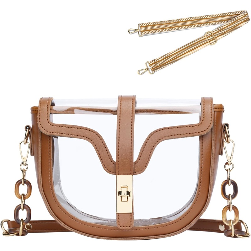 KKXIU Clear Crossbody Bag for Women Stadium Approved Vegan Leather Concert Shoulder Sports See-Through Purse