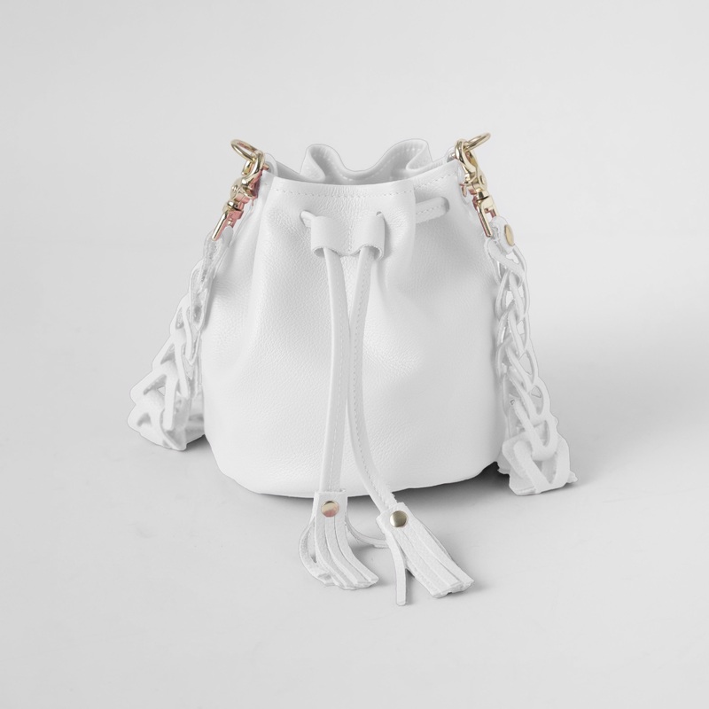 White Italian Pebbled Mini Bucket Bag