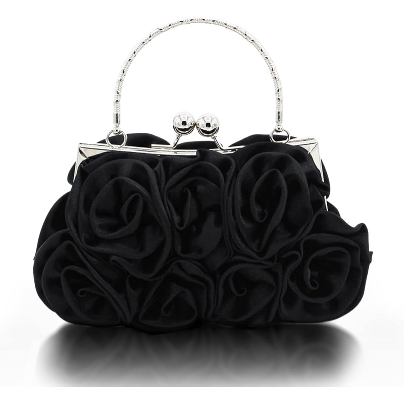 Women Evening Clutch Bag Floral Satin Small Purses with Detachable Strap for Wedding, Party, Prom