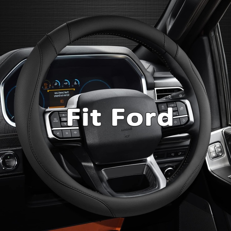 15.5-16 inch Leather Steering Wheel Cover for Ford F-150, F-250, F-350 & Expedition, Black