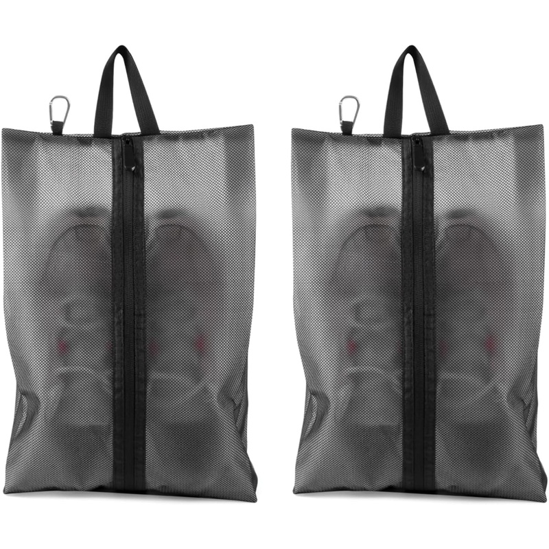 2 Pack Travel Shoe Bags with Zipper and Handle, Waterproof Dust Sneaker Bags, X-Large, Black