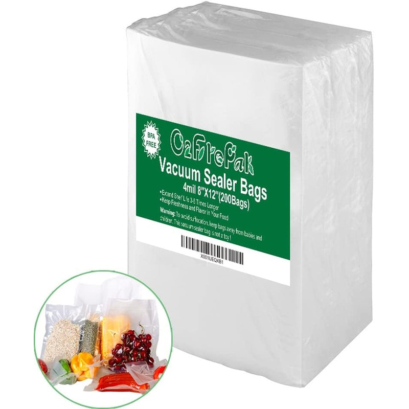 200 Pack 8 x 12 Inch Food Vacuum Sealer Bags, 4mil Thick BPA Free for Sous Vide & Food Storage