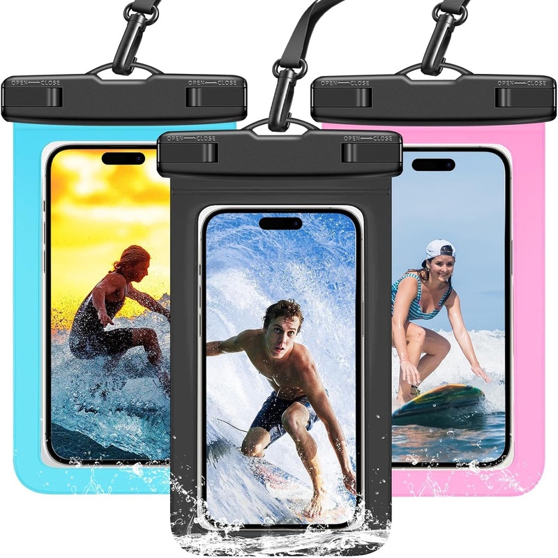 3 Pack IPX8-Rated Waterproof Phone Pouch with Clear Windows & Neck Straps, Fits Phone Up to 7.5"