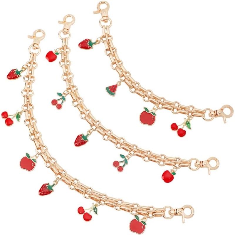 3 Pcs Gold Decorative Bag Chain with Fruit Enamel Pendant, Bag Straps Extension Chain