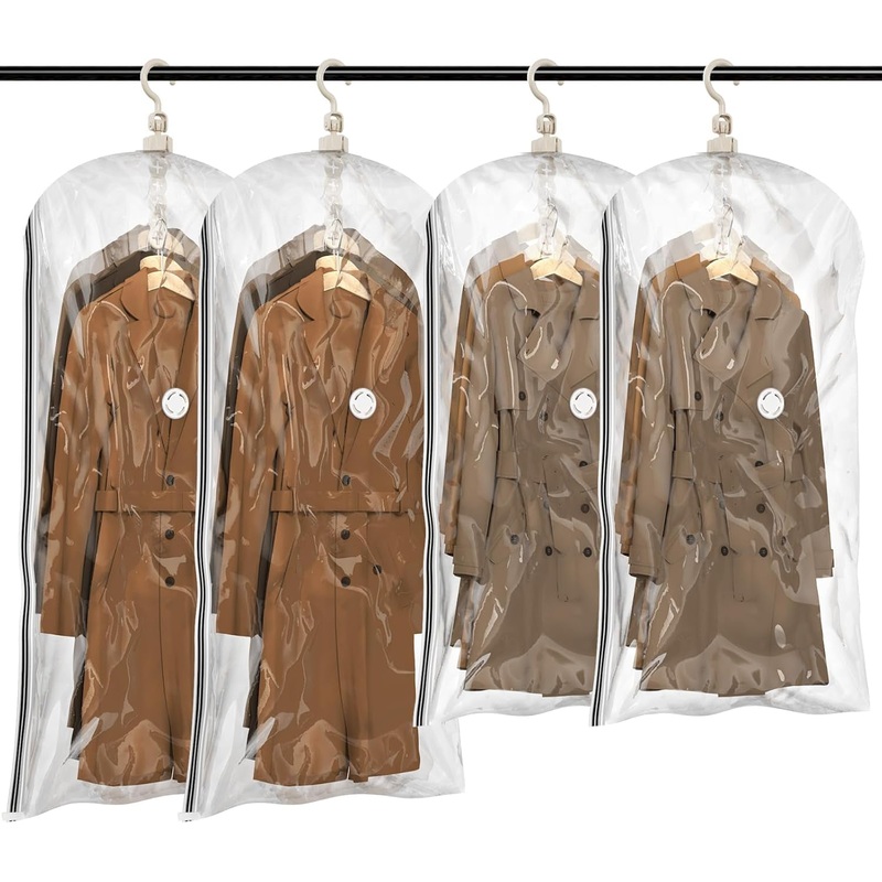 4-Pack Hanging Vacuum Sealer Bags for Travel & Home Organization, Clear