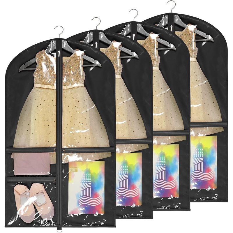 40 Inch Dance Garment Bag with 3 Medium Clear Zip Pockets, 4 Pack