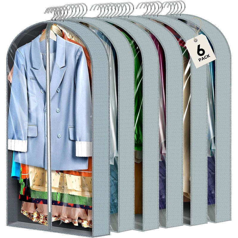 6 pcs 40" Travel Garment Bags with 4" Gussets for Coats Jackets Shirts Sweater and Suit