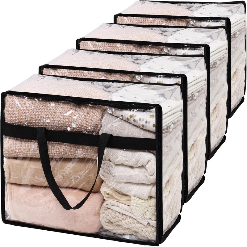 60L Clear Moving Storage Bags with Zipper and Handle for Bedding & Seasonal Storage, 4-Pack