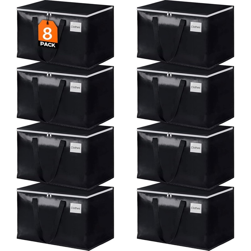 88-L Collapsible Heavy Duty Moving Bags with Handles, Tag Pockets & Double Zippers, 8 Packs
