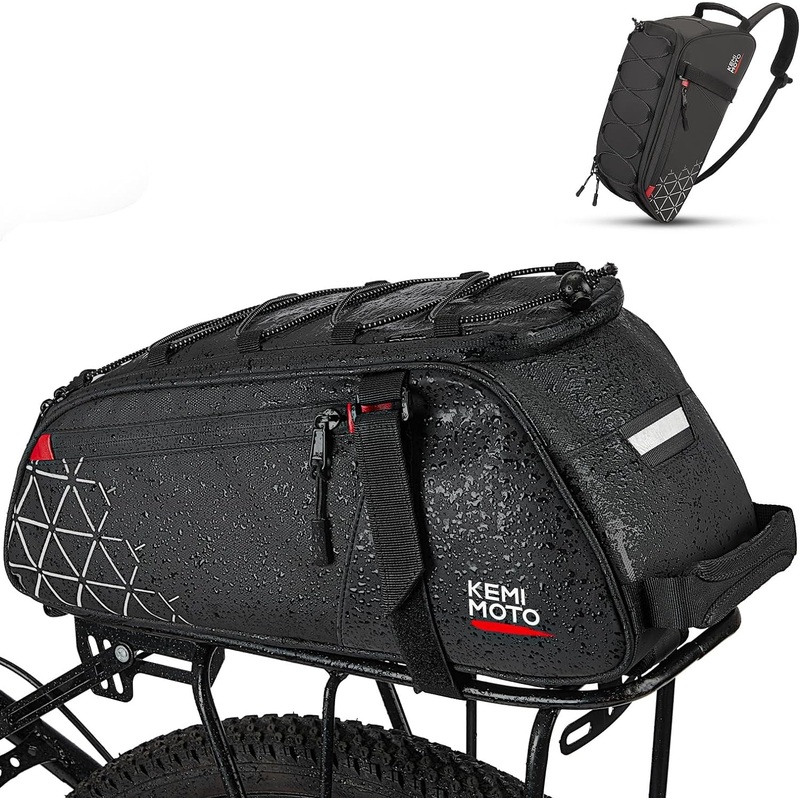 8L Water Resistant Bicycle Trunk Bags with Two Side Pockets & Pvc Reflective Strips
