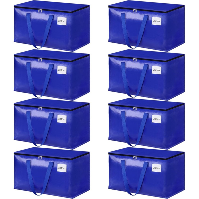 93L Heavy Duty Moving Bags with Zippers and Handles - 8 Pack (Blue)