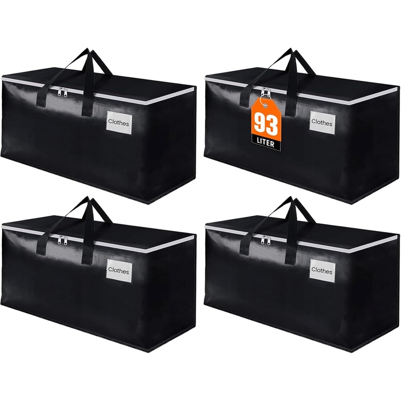 93L Moving Bags with Zipper, Handles and Tag Pocket for Moving & Storage, 4 Pack
